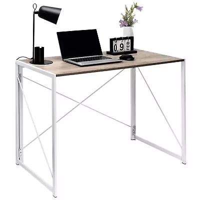 White Folding Computer Desk Wooden Foldable Study Coffee Table Laptop Office • £36.49