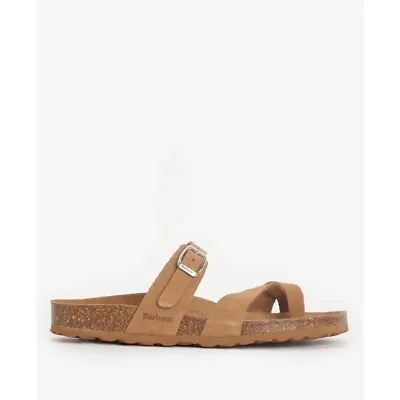 Barbour LANGTON Womens Lightweight Leather Comfort Open Toe Sandals Tan Suede • £72.95