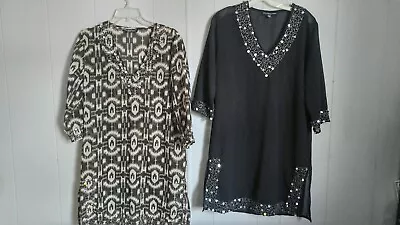 Nwt- 2 Mix Nouveau Med Caftan Tunic/top-embellished Seq&metallic Embroidery • $29.99