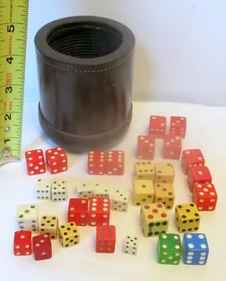 Vtg Casino Gambling   LEATHER DICE CUP W 33 Separate DICE Estate • $175