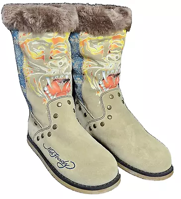 Ed Hardy Tiger Suede Winter Boots (Style 19FBS205W) SIZE US 6 / UK 3.5 • $15