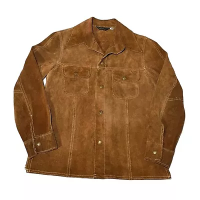 Vintage JCPenney Genuine Suede Leather Overshirt Mens 38 Medium Tan Brown *Flaws • $63.13