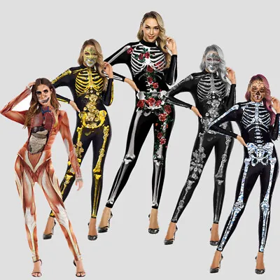 Funny Skeleton Jumpsuit Halloween Catsuit Women 3d Jumpsuit Women • £23.36