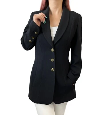 $1161 • Buy CHANEL Vintage Coco Mark Logo Button Jacket Black Gold Wool RankA