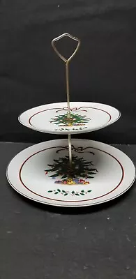 Vtg 2-tier Christmas Tree Server Trays Platters • $5.99