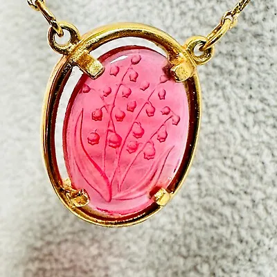 VTG Napier Necklace Pink Glass Lilly Of The Valley Carved Intaglio 17  Jewelry • $39.95