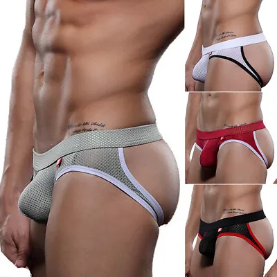 Men's Jockstrap Thong Mesh Bikini Briefs Sexy Gay Underwear G String Underpants~ • $5.29