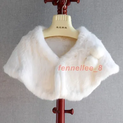 100% Real Rabbit Fur Handmade Knitted Stole Shawl Shrug Wedding Cape Wrap Party • $105.89