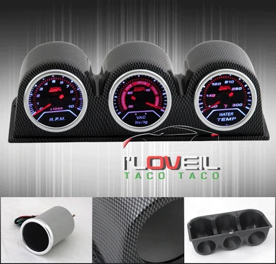 $61.99 • Buy Tachometer + Vacuum + Water Temperature Gauges + Led Display Cf Pod Holders Case