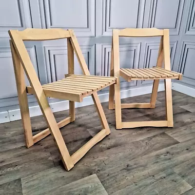 Vintage Pair X2 Wooden Folding Director Deck Chairs Habitat ? Aldo Jacober Style • £69.99