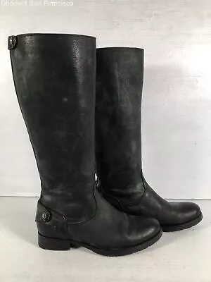 Frye Womens Melissa Black Leather Round Toe Back Zip Knee High Riding Boots 8B • $44.99