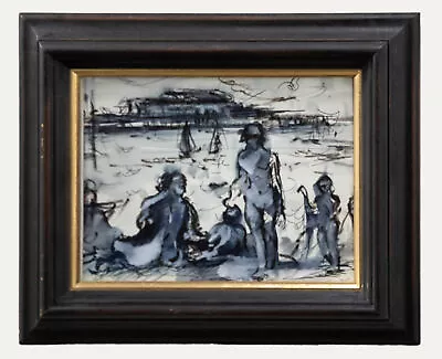 Framed 20th Century Pen And Ink Drawing - The Nudist Beach • £146