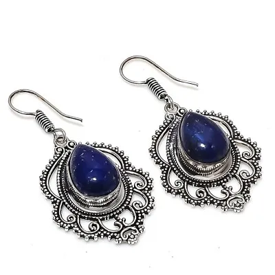 Lapis Lazuli Gemstone Handmade 925 Sterling Silver Jewelry Earring Sz 1.6'' • $10.99