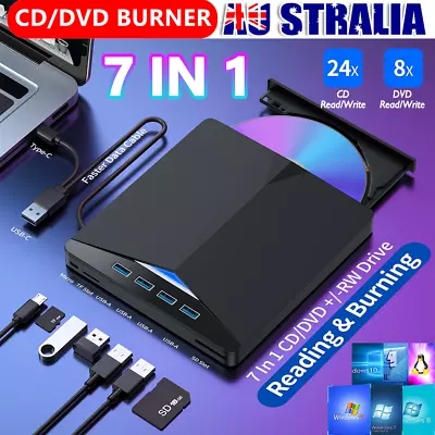 7IN1 External Reader Mac Windows CD RW DVD ROM Writer Burner Player USB Laptop • $20.40