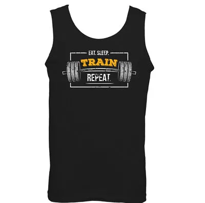 Eat Sleep Train Repeat Mens Funny Gym Vest Training Top Bodybuilding MMA UFC • £11.99