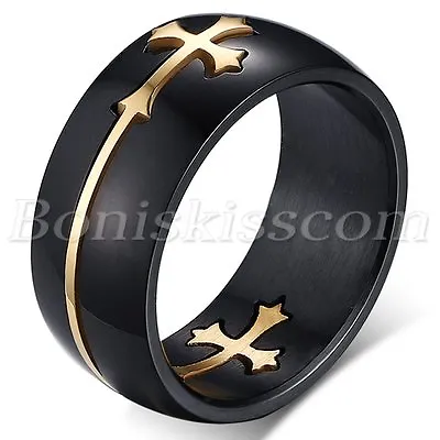 Men's Unique Design Black Stainless Steel Detachable Cross Ring Band Size 7-14 • $8.99