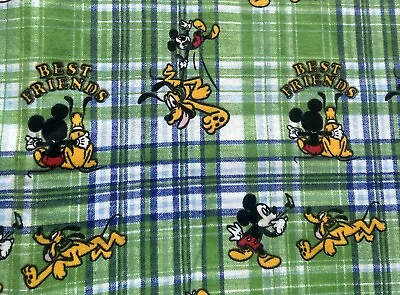 Disney Mickey Mouse Pluto Fabric Scraps Best Friends Blue Green Flannel Plaid • $19.99