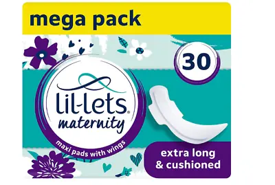 £8.17 • Buy Lil-Lets Maternity Pads 30 X Extra Long Maxi Thick Pads With Wings 3 Packs Of 10