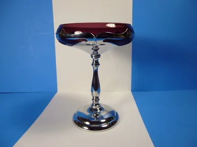 Antique Compote Farber Bros New York Amethyst Glass Chrome Pedestal 7.25 Inches  • $35.50