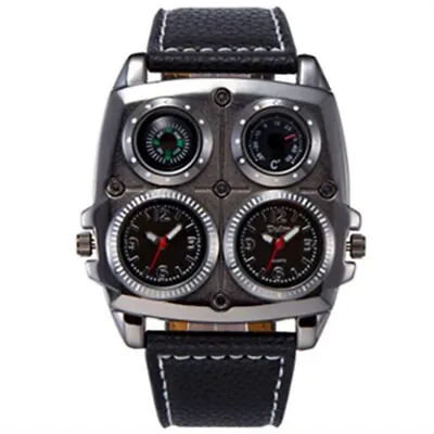 OULM 1140 Men's Dual Time Zone Military Watch Decorative Compass Big Dial Watch • $11.14