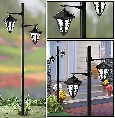 1.4m Traditional Style Twin Solar Lamp Post Light Outdoor Garden Driveway Patio • £17.99
