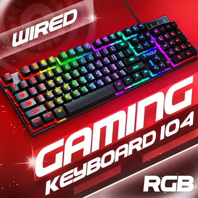 T20 Gaming Keyboard Ergonomic For PC Laptop Rainbow RGB Backlit USB Keypad LED • $26.95