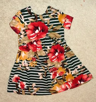 Macy Kate Toddler Girls Dress Floral Stripe Short Sleeve Size 4T • $9.99