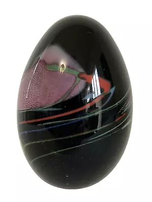 MSH Mount St Helens Art Glass Egg Paperweight Black Pink & Stripe Signed MSH '89 • $24.95