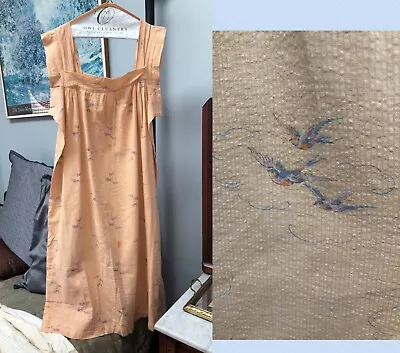 VTG Edwardian-1920 *RARE BLUEBIRD PRINT* SEERSUCKER Cotton HOUSE Or CHORE DRESS • $30