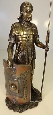 Ancient Times Roman Legion Soldier Javelin Rectangle Shield Statue Bronze Finish • $90