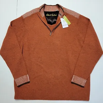 ROBERT GRAHAM Men's 3XL Speckled Burnt Orange Wool Long Sleeve 1/4 Zip Sweater • $80