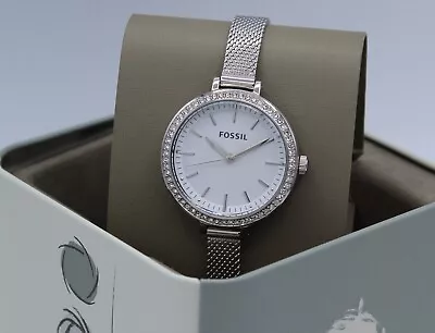 New Authentic Fossil Classic Minute Silver Crystals White Women's Bq3455 Watch • $64.99