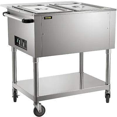 VEVOR Commercial Steam Table 2 Pans Electric Food Warmer W/Wheel & Cutting Board • $519.99