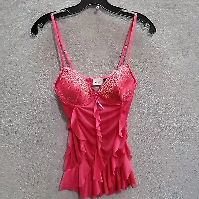 Victoria's Secret Women Sleepwear 34C Pink Babydoll Ruffles Glitter • $24.96