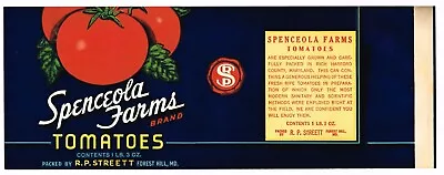 Original Can Label 1930s Vintage  Spenceola Farms Streett Forest Hill Maryland • $6.95