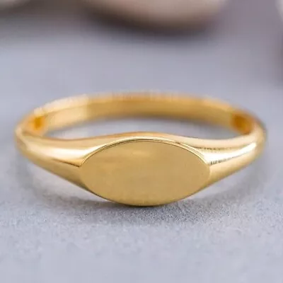 14K Solid Gold Signet Ring Oval Signet Ring Personalized Ring Stacking Ring • $228.46