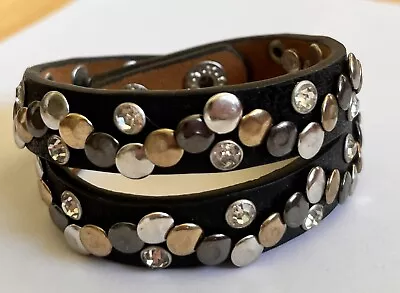 NEW Premier Designs Signed It's A Wrap Leather Nail Head Stud Crystal Bracelet • $19.95