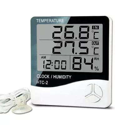 Hygrometer Electronic Temperature Humidity Meter Gauge Home Indoor Outdoor Clock • £6.12