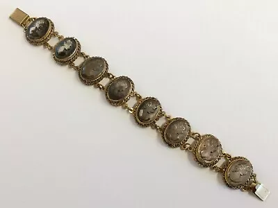 Antique Carved Mother Of Pearl Cameo 8 Panel Bracelet 1920  • £58