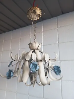 Vtg Paint Tole Unique Italian Chandelier Light Fixture 4 Light 16dia Drop 22-36  • $295