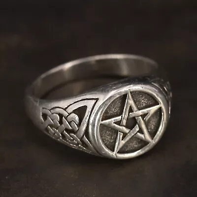 VTG Sterling Silver PETER STONE GOTHIC Pentagram Men's Signet Ring Size 10 - 5g • $2.99