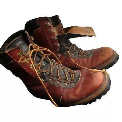 Vintage Mens Hiking Boots 8E Leather Hiking Waffle Vibram Work Lug 1970s 80s • $46.17