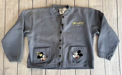 Vintage Disney Mickey & Minnie Mouse Button Up Sweatshirt Jacket Size L Blue • $20