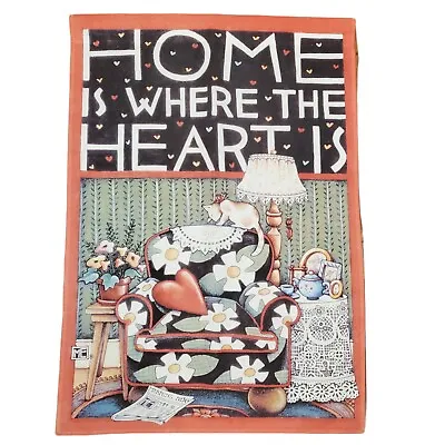 Vintage Mary Engelbreit Home Is Where Heart Is Cat Large Outdoor Flag 28 X 40 • $24.99