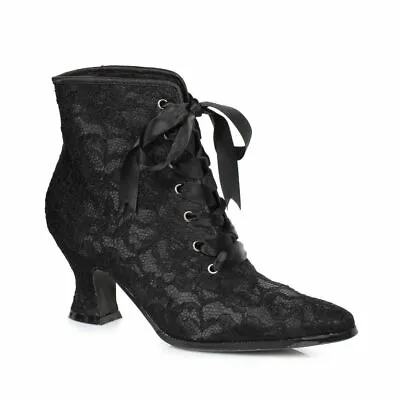 $58.95 • Buy Black Lace English Period Victorian Steampunk Low Heels Granny Ankle Boots Shoes