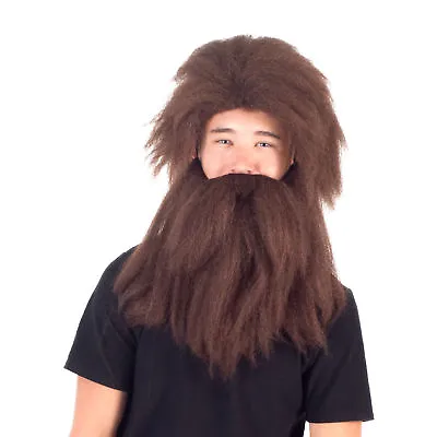 Adult Men's Deluxe Prehistoric Cave Man Long Hair Wig And Beard Cosplay Accesso • $14.95