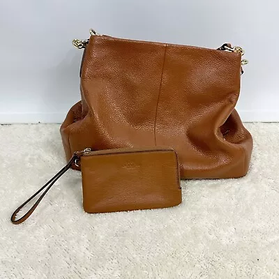 COACH Phoebe Shoulder Bag Brown Pebbled Leather Hobo Purse 35723 Excellent • $75.95