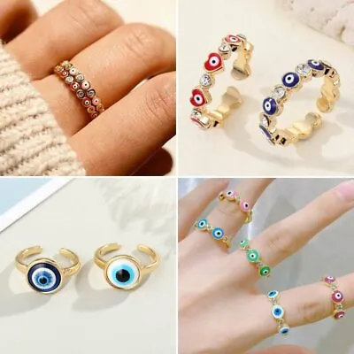 Lucky Turkish Evil Eye Zircon Open Finger Ring Women Adjustable Jewelry Gift New • $1.63