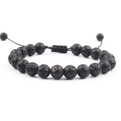 Handmade Natural Stone Lava Beaded Bracelet Men's Women's Adjustable Bracelet • $7.99