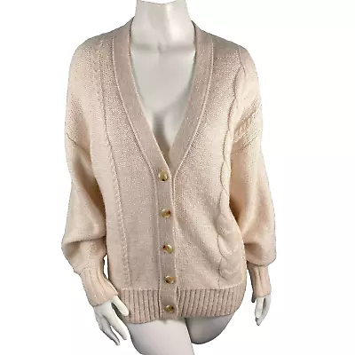 Staud Blake Oversized Cable Knit Cardigan Sweater Ivory Size Small • $98.79